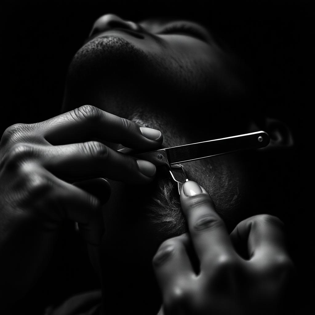 Straight razor on jawline